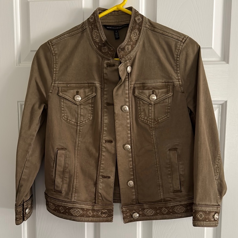 White House Black Market Tan Embroidered Jacket